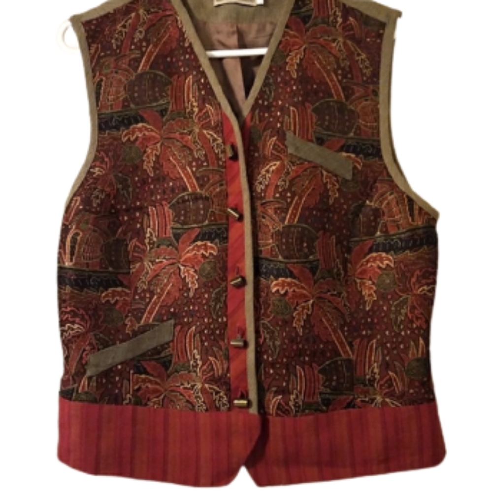 Vintage Canvasbacks Tencil & Linen Palm Trees Vest Size Large